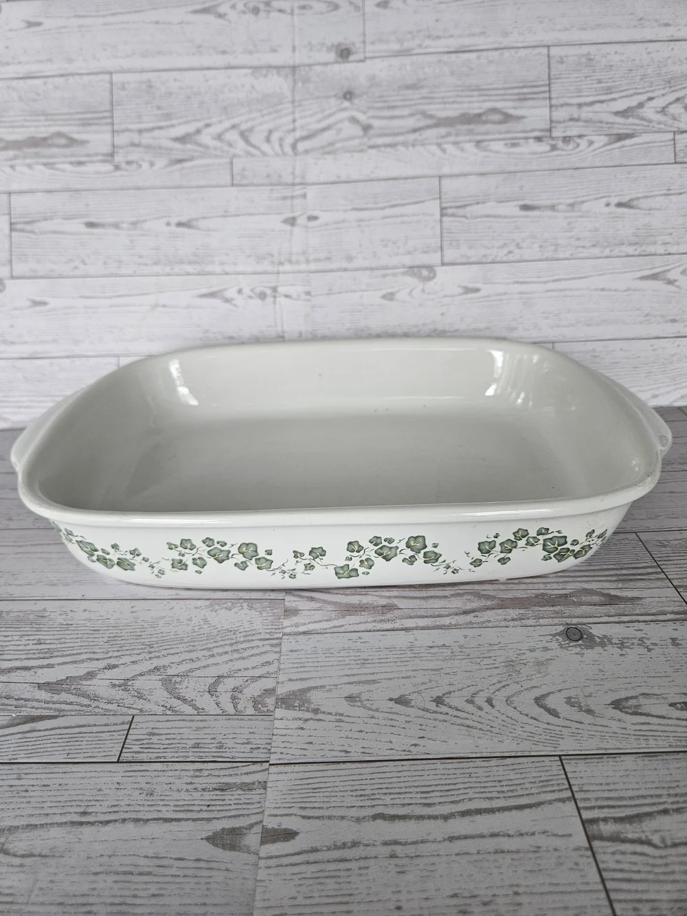 Corelle White Ceramic Baking Dish with Green Ivy Border